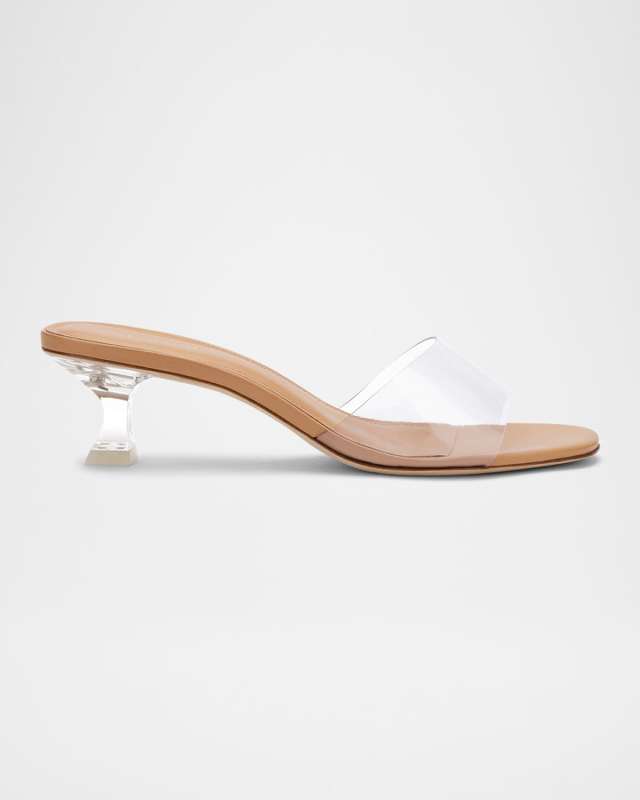 Vivi Clear Leather Kitten-Heel Mules